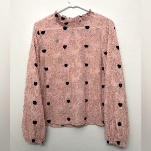 SHEIN Pink Polka Dot Heart Textured Top Sz. L